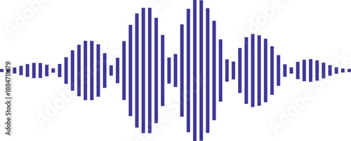 Blue sound waveform on white background representing audio signal or music visualization