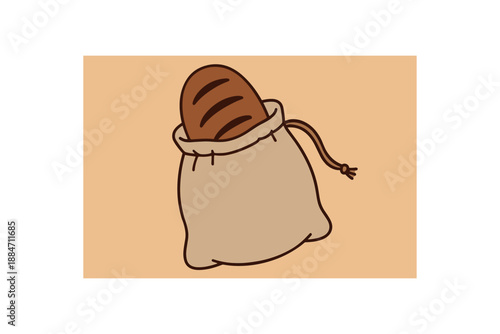 Flat vector illustration of linen bread bag with loaf inside soft plastic free lifestyle cozy eco style