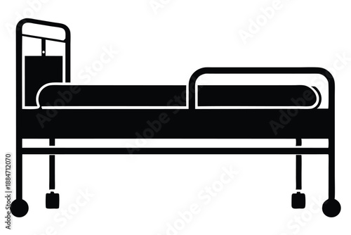 hospital bed silhouette line art vector illustration with a white background