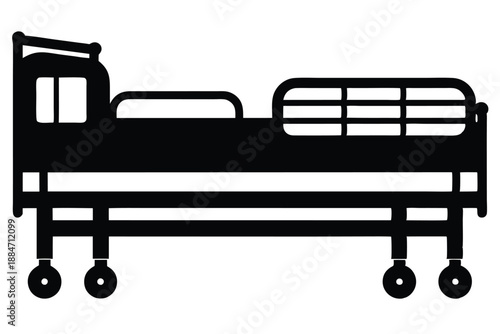 hospital bed silhouette line art vector illustration with a white background