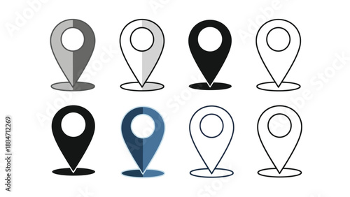 Vector Illustration of Various Map Pin Icons in Different Styles