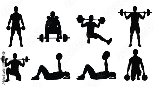 Vector Illustration of People Exercising with Weights and Dumbbells