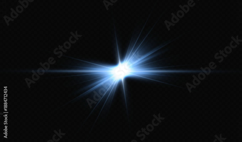 Blue star, bright particles, burning blue lights, stars, lasers, blue flash.