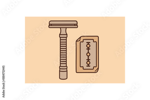 Flat vector illustration of safety razor metal handle with blades paper wrap soft rounded forms plastic free lifestyle cozy eco style