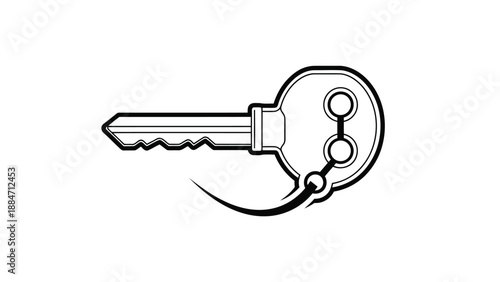 Vector Illustration of a Simple House Key with Keyring