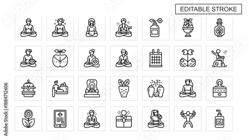 Vector Illustration Wellness Icons for Meditation and Fitness Activities