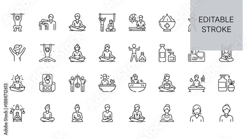 Vector Illustration of Various Yoga and Wellness Icons for Health and Fitness