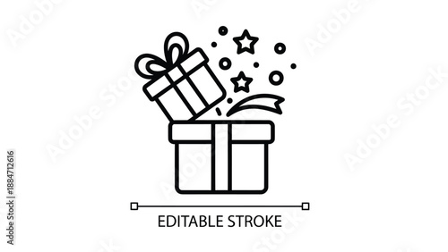Vector Illustration of a Gift Box with Editable Stroke and Ribbon