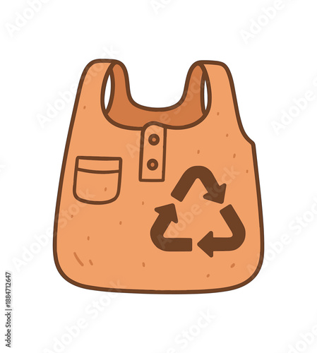 Flat vector illustration of reusable fabric shopping bag made from old shirt soft recycling and upcycling cozy eco style