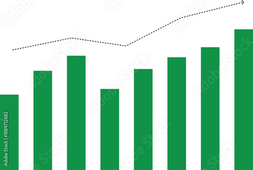 Stock Market business Bar Chart with Dotted Growth Line Illustration ,investment trading graph,Business, financial data analysis, profit growth, economy performance, and market success on white bg
