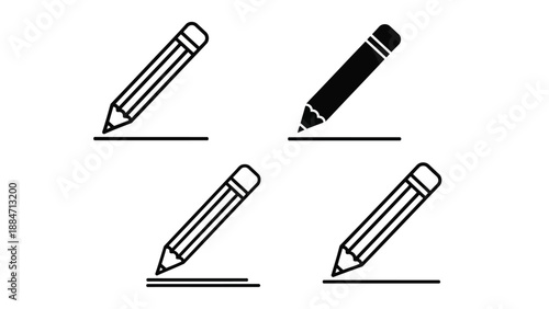 Vector Illustration of Four Pencil Icons in Different Styles and Orientations