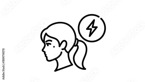 Vector Illustration of a Woman with a Lightning Bolt Thought Bubble
