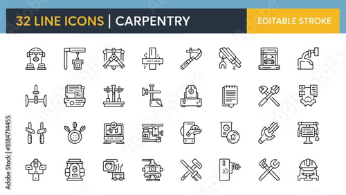 Vector Illustration Carpentry Icons Set for Design Projects