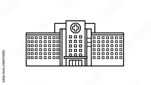 Vector Illustration of a Hospital Building with Medical Cross Symbol