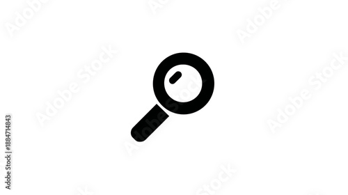 A minimalist icon of a magnifying glass, rendered in solid black, set against a pristine white background