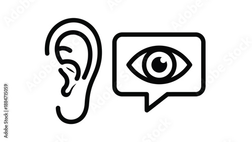 Vector Illustration of Human Ear and Eye in Speech Bubble