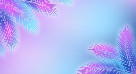 Neon palm leaves border on a gradient background