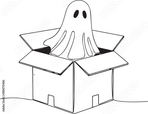 A playful ghost emerges from an open cardboard box a spooky surprise
