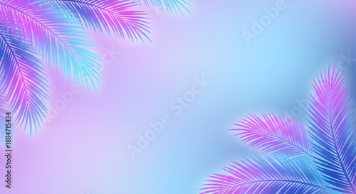 Neon palm leaves border on a gradient background