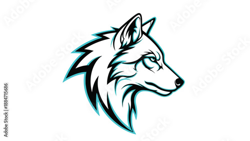 Vector Illustration of a Wolf Head with Sharp Features and Blue Accents
