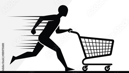 Vector Illustration of a Person Running with a Shopping Cart