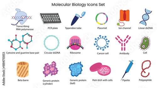 Molecular Biology Science Icons Collection Flat Illustration Vector