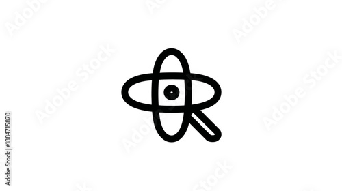 A black and white stylized illustration, a bold graphic featuring a central shape