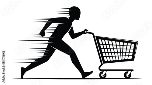Vector Illustration of a Person Running with a Shopping Cart Quickly