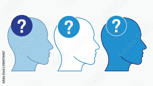 Vector Illustration of Three Human Heads with Question Marks