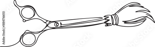 A black and white sketch of professional hair cutting scissors with a design