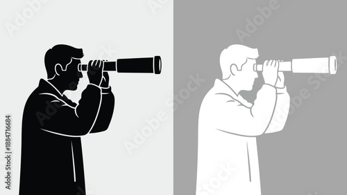 Vector Illustration of Man Looking Through Telescope in Different Styles