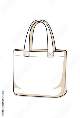Flat vector illustration of canvas tote bag isolated on pure white slightly style high quality no texture no grain