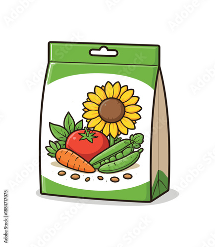 Flat vector illustration of seed packet with isolated on pure white slightly style high quality no texture no grain
