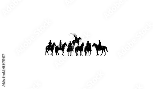 Cowboys on horseback silhouette vector with lasso isolated