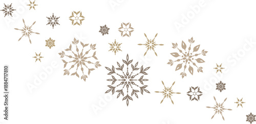 Christmas border with wave of black snowflakes, winter holiday horizontal banner design, decorative floral snow ornament, minimalist New Year greeting card element, vector illustration isolated 