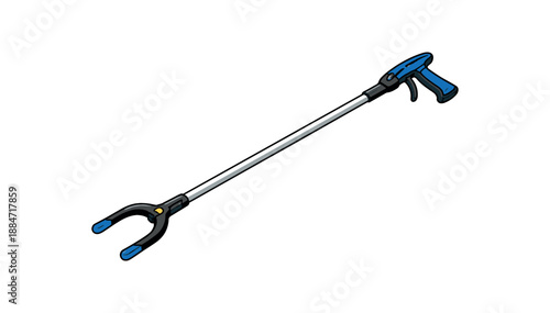 Flat vector illustration of trash grabber tool isolated on pure white slightly style high quality no texture no grain