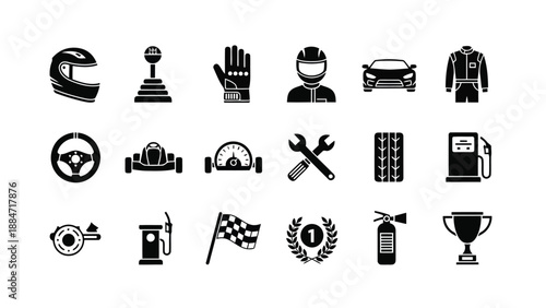Vector Illustration Racing Icons Set for Automotive and Motorsports Design
