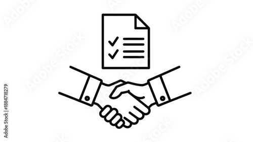 Vector Illustration of Handshake and Document with Checkmarks