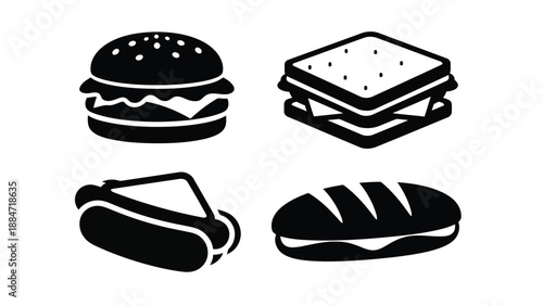 Vector Illustration of Various Sandwiches and Burgers on White Background