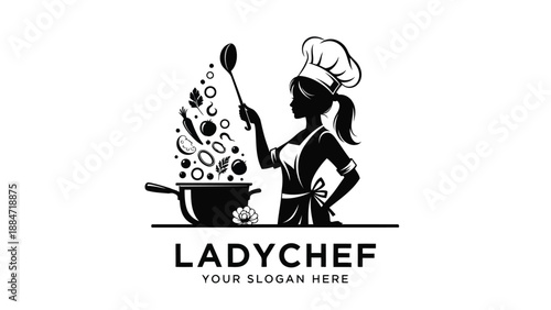 Vector Illustration of a Female Chef Cooking with Ingredients