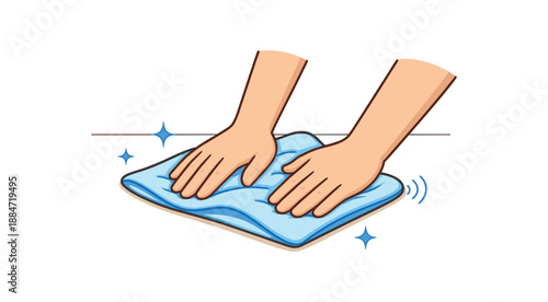 Flat vector illustration of hands wiping countertop with cloth isolated on pure white slightly style high quality no texture no grain