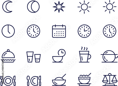 Streamlined daily life concept icons time, meals, and routine planning