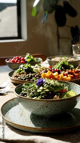 Healthy And Delicious Dishes Are Presented For A Gourmet Meal In Bright Natural Light