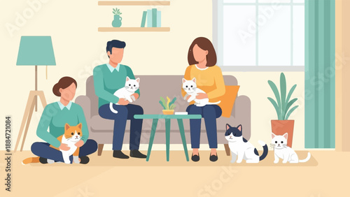 Family enjoying their pets at home