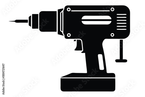 drill machine silhouette line art vector illustration with a white background