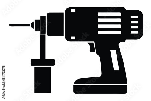 drill machine silhouette line art vector illustration with a white background