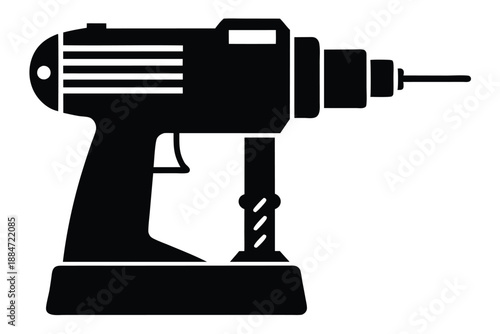 drill machine silhouette line art vector illustration with a white background
