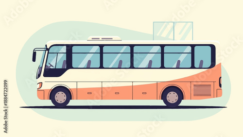 Flat design cartoon bus with pastel colors on a light background