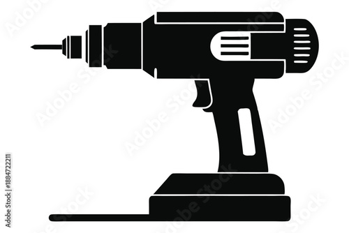 drill machine silhouette line art vector illustration with a white background