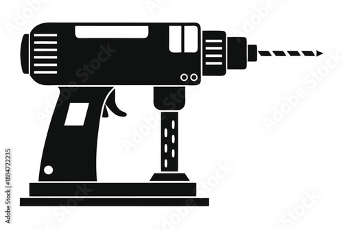 drill machine silhouette line art vector illustration with a white background
